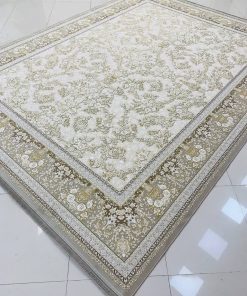 فرش ماشینی 1200 شانه کاشان طرح طلا صدفی گل برجسته لوکس تراکم 3600
