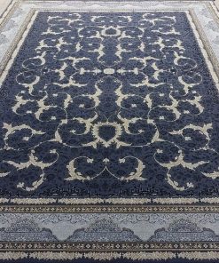 فرش ماشینی ۷۰۰ شانه کاشان طرح لوتوس دودی مدرن بدون ترنج