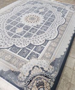 فرش ماشینی 700 شانه کاشان طرح مانلی زمینه دودی خشتی