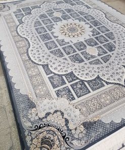 فرش ماشینی 700 شانه کاشان طرح مانلی زمینه دودی خشتی
