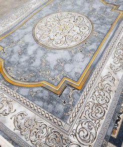 فرش ماشینی 700 شانه کاشان طرح مدوسا دودی طلایی تراکم 2550