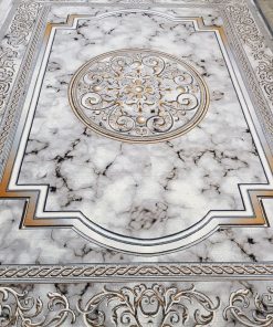 فرش ماشینی 700 شانه کاشان طرح مدوسا نقره ای طرح ماربل تراکم 2550