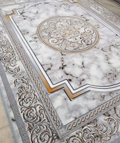 فرش ماشینی 700 شانه کاشان طرح مدوسا نقره ای طرح ماربل تراکم 2550