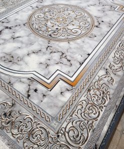 فرش ماشینی 700 شانه کاشان طرح مدوسا نقره ای طرح ماربل تراکم 2550