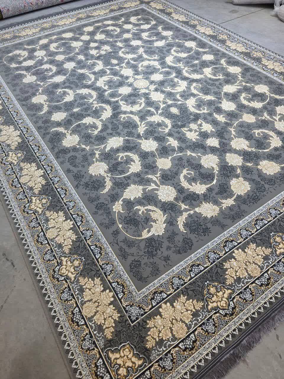 فرش ماشینی 1200 شانه کاشان طرح ملک طوسی گل برجسته تراکم 3600