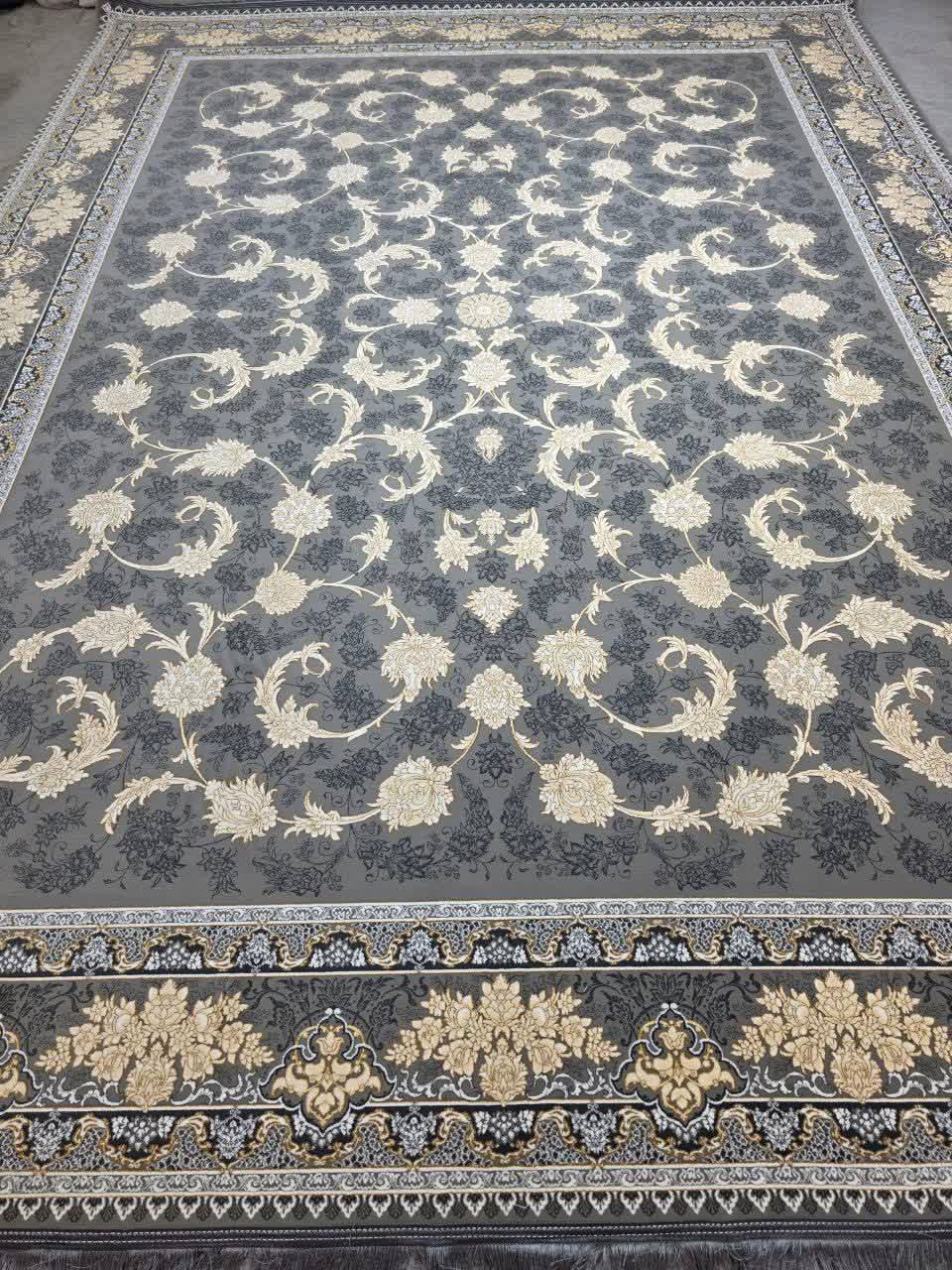 فرش ماشینی 1200 شانه کاشان طرح ملک طوسی گل برجسته تراکم 3600