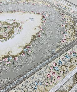 فرش ماشینی ۱۲۰۰ شانه کاشان طرح مهتاب ترمه‌ای گل برجسته تراکم ۳۶۰۰
