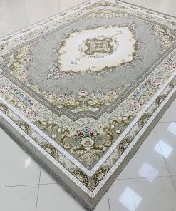 فرش ماشینی ۱۲۰۰ شانه کاشان طرح مهتاب ترمه‌ای گل برجسته تراکم ۳۶۰۰