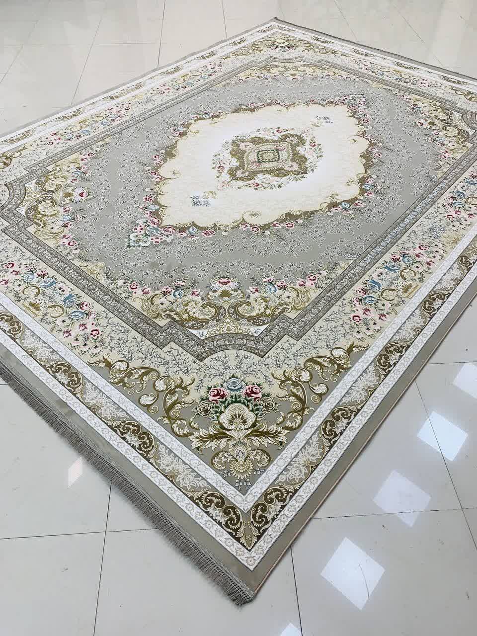 فرش ماشینی ۱۲۰۰ شانه کاشان طرح مهتاب ترمه‌ای گل برجسته تراکم ۳۶۰۰