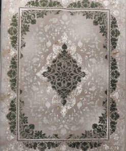 فرش ماشینی 700 شانه کاشان طرح مهتاب سبز ترمه تراکم 2550 اکریلیک