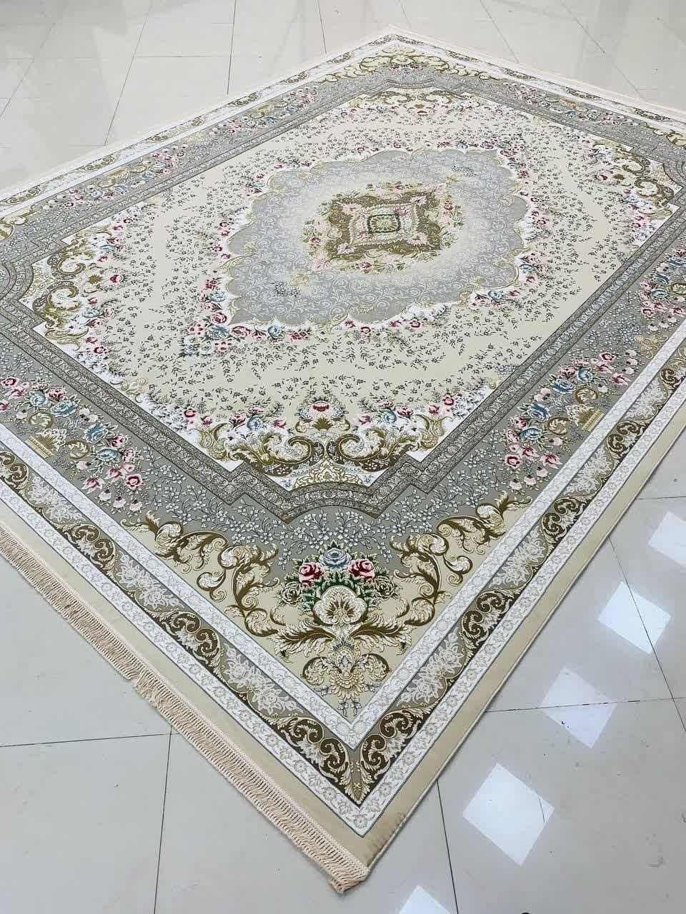 فرش 1200 شانه کاشان طرح مهتاب صدفی گل برجسته