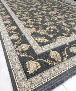 فرش ماشینی 1200 شانه طرح مهدگل دودی گل برجسته بدون ترنج افشان