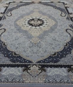 فرش ماشینی 700 شانه کاشان طرح سوگند نقره ای افشان بدون ترنج