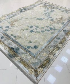 فرش ماشینی ۱۲۰۰ شانه کاشان طرح میلان ترمه‌ای افشان گل برجسته تراکم ۳۶۰۰