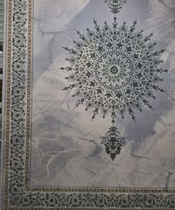 فرش ماشینی ۷۰۰ شانه وینتیج طرح خورشید نقره‌ای سبز ابروبادی کاشان