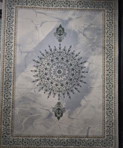 فرش ماشینی ۷۰۰ شانه وینتیج طرح خورشید نقره‌ای سبز ابروبادی کاشان