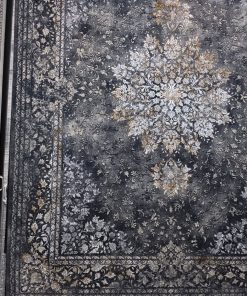 فرش ماشینی ۷۰۰ شانه کاشان طرح وینتیج خورشید دودی طلایی پتینه تراکم ۲۲۵۰