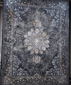 فرش ماشینی ۷۰۰ شانه کاشان طرح وینتیج خورشید دودی طلایی پتینه تراکم ۲۲۵۰