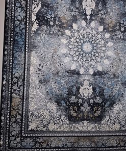 فرش ماشینی ۷۰۰ شانه کاشان طرح وینتیج دریا رنگ دودی نقره‌ای