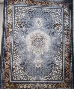 فرش ماشینی ۷۰۰ شانه کاشان طرح وینتیج دریا رنگ نقره ایی نسکافه ایی