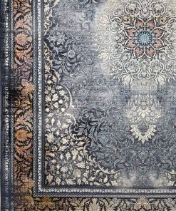فرش ماشینی ۷۰۰ شانه کاشان طرح وینتیج دریا رنگ نقره ایی نسکافه ایی