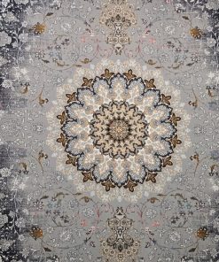 فرش ماشینی ۷۰۰ شانه کاشان طرح وینتیج سیما نقره ای پتینه تراکم ۲۲۵۰