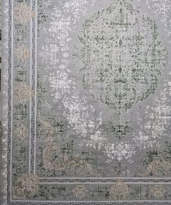 فرش ماشینی ۷۰۰ شانه وینتیج طرح طوبی طوسی نقره‌ای کاشان