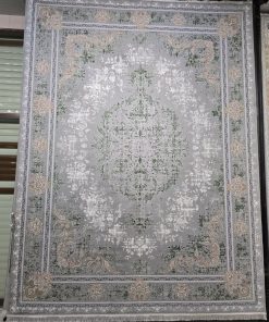 فرش ماشینی ۷۰۰ شانه وینتیج طرح طوبی طوسی نقره‌ای کاشان