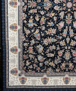 فرش ماشینی 700 شانه کاشان طرح ژیکان زمینه سرمه‌ای افشان تراکم 2550