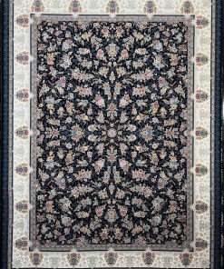 فرش ماشینی 700 شانه کاشان طرح ژیکان زمینه سرمه‌ای افشان تراکم 2550