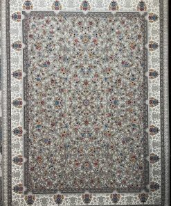 فرش ماشینی 700 شانه کاشان طرح ژیکان زمینه فیلی طوسی افشان تراکم 2550