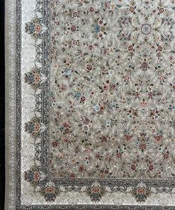فرش ماشینی 700 شانه کاشان طرح ژیکان نقره ای گل برجسته