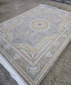 فرش ماشینی 1200 شانه کاشان طرح کایرا زمینه فیلی گل برجسته