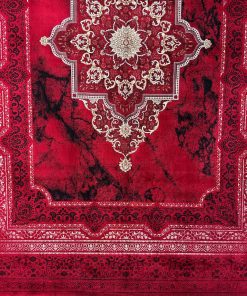فرش ماشینی 700 شانه کاشان طرح کتبه لاکی ترنج دار تراکم 2550