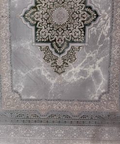 فرش ماشینی 700 شانه کاشان طرح کتیبه نقره ای ابروبادی تراکم 2550