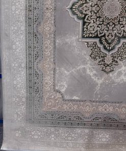 فرش ماشینی 700 شانه کاشان طرح کتیبه نقره ای ابروبادی تراکم 2550