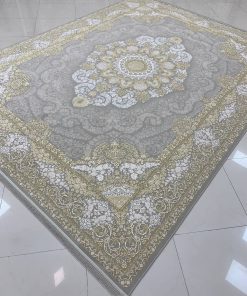 فرش ماشینی 1200 شانه کاشان طرح کریستال ترمه‌ای گل برجسته کلاسیک