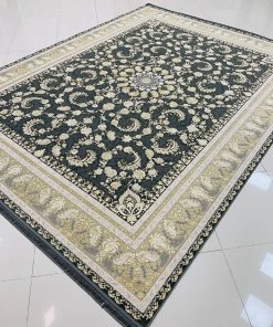 فرش ۱۲۰۰ شانه کاشان طرح گلوریا رنگ دودی افشان گل برجسته تراکم ۳۶۰۰