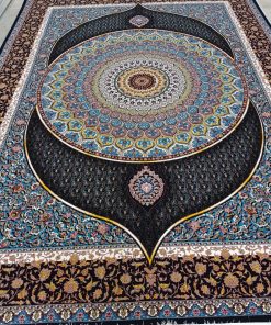 فرش ماشینی 700 شانه طرح گنبد سرمه ای کاشان تراکم 2550