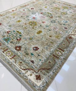 فرش ماشینی ۱۲۰۰ شانه کاشان طرح گیلدا ترمه‌ای گل برجسته تراکم ۳۶۰