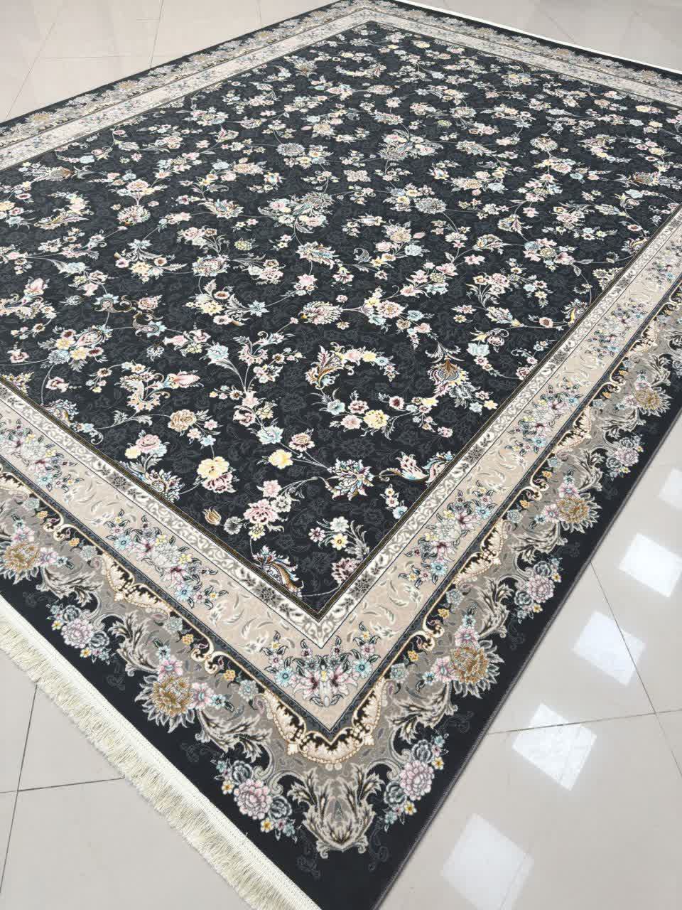 فرش ماشینی 700 شانه کاشان طرح آیگل دودی افشان