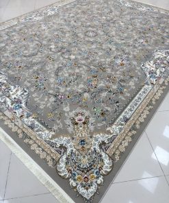فرش ماشینی 700 شانه کاشان طرح درسا موکایی تلفیقی افشان ترنج دار