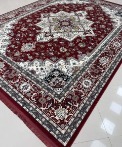 فرش ماشینی 700 شانه کاشان طرح نارون لاکی ترنج دار
