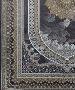 فرش ماشینی 700 شانه کاشان طرح آلهان دودی گل برجسته