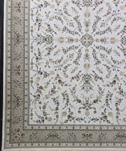 فرش ماشینی 1200 شانه کاشان طرح باغ مینو کرم گل برجسته