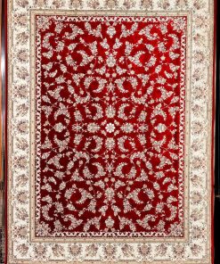 فرش ماشینی 1200 شانه کاشان طرح روژان لاکی زمینه ساده تراکم 3600