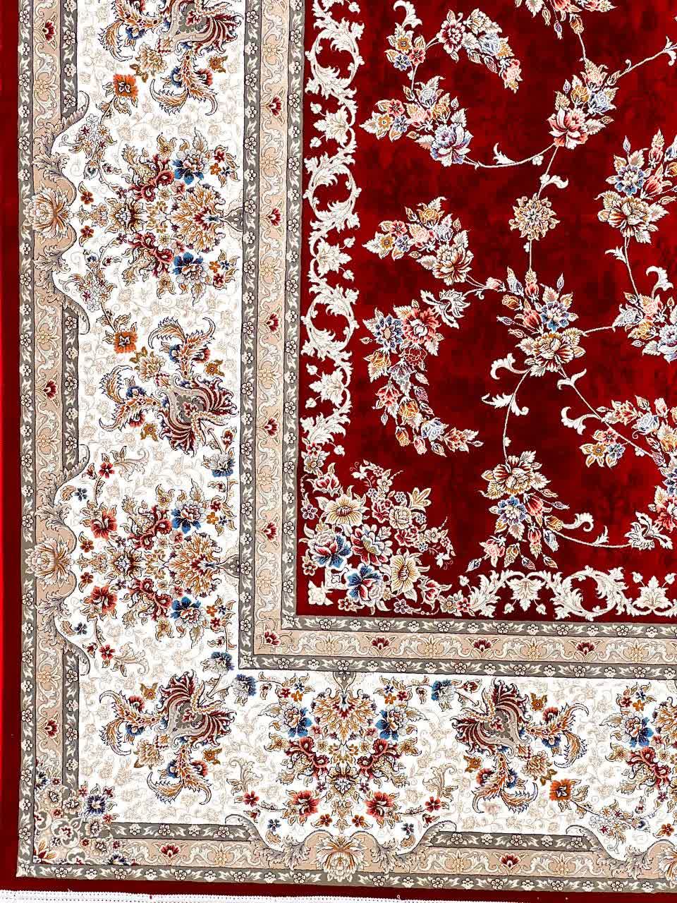 فرش ماشینی 1200 شانه کاشان طرح روژان لاکی زمینه ساده تراکم 3600