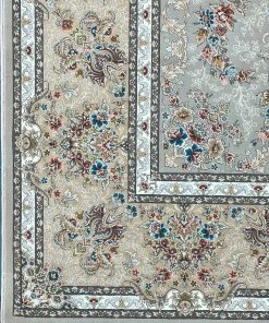 فرش ماشینی 1200 شانه کاشان طرح روژان نقره ایی تراکم 3600