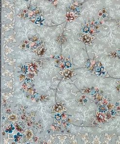 فرش ماشینی 1200 شانه کاشان طرح روژان نقره ایی تراکم 3600