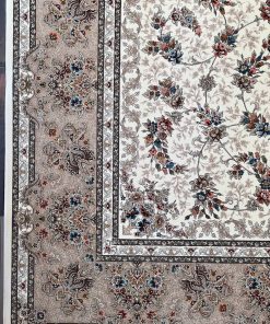 فرش ماشینی 1200 شانه کاشان طرح روژان کرم ساده تراکم 3600